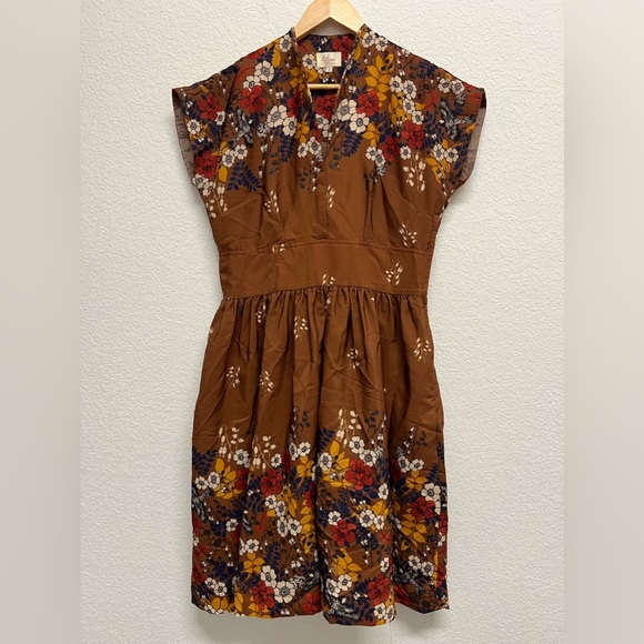*ModCloth Myrtlewood of California Brown Floral Fit and Flare Dress Size L - Picture 4 of 7